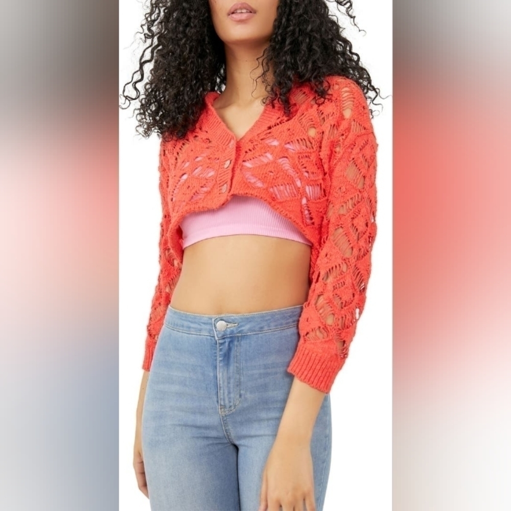 NWT Free People Sedona Open Knit Cropped Cardigan Size XS